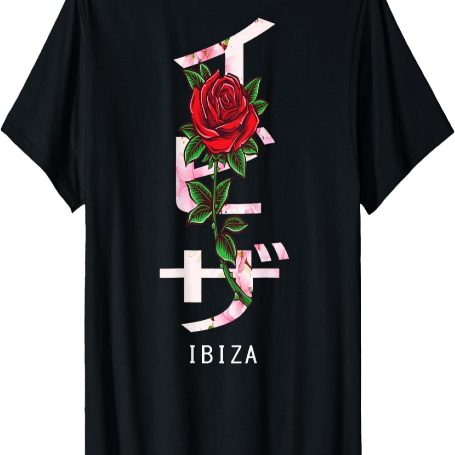 Ibiza Saying in  with Roses and Cherry Blossoms T-Shirt S