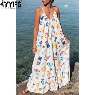 Moda Donna Estate Primavera Abiti Casual Senza Maniche con Scollo a V e Vita Larga