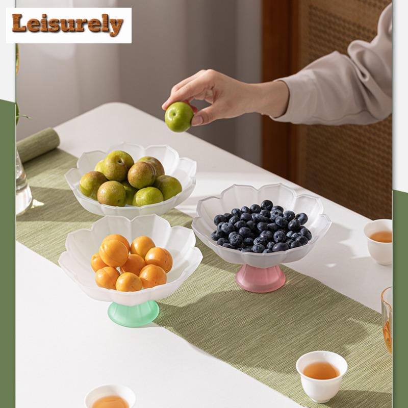 Creative Lotus Petal Glass Fruit Plate Chinese Frosted Dim Sum Dish Tray High Foot Dessert Candy Dish Appetizer Serving Platter