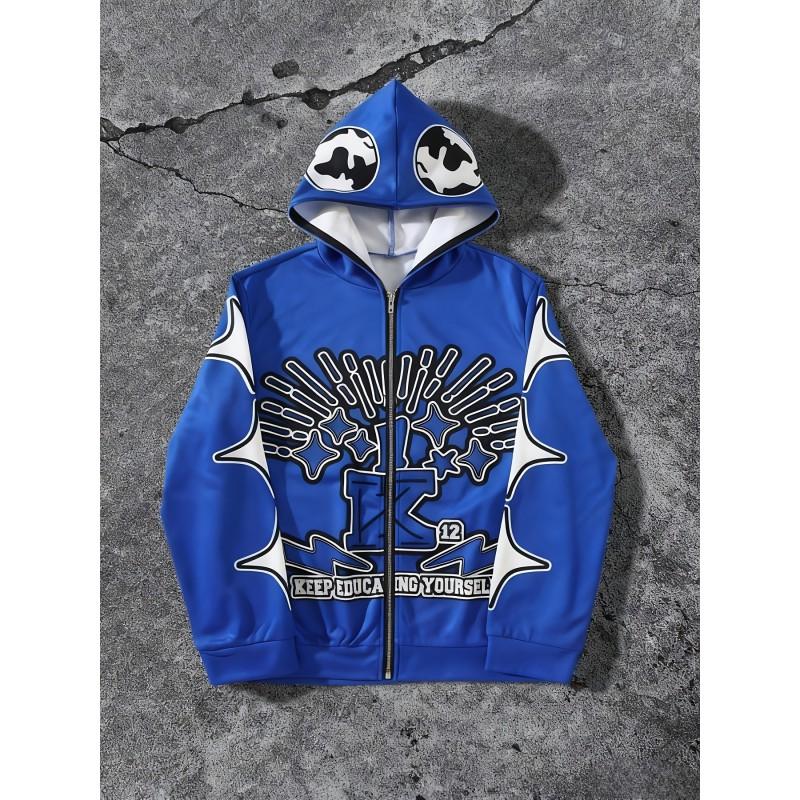 Casual Dark Thorn Print Zip-Up Hoodie Couples Regular Weight