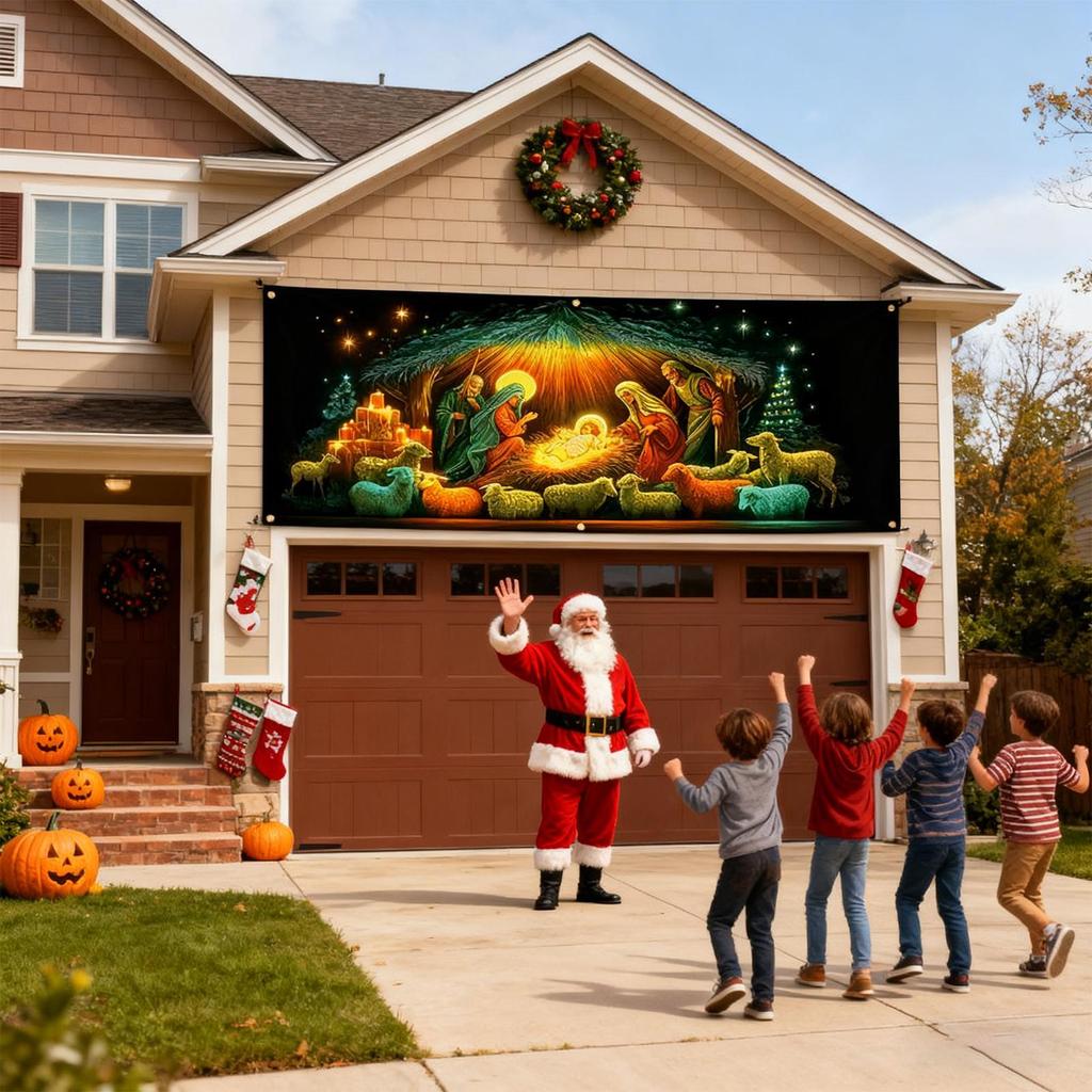 Christmas Front Door Cover Religious Fluorescent Front Door Jesus Scene Backdrop Hanger Backdrop Christmas Decoration For Indoor