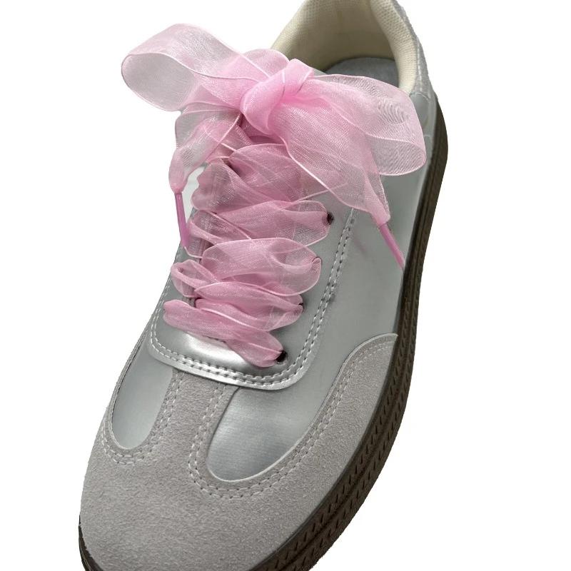 1Pair Women's  Soft Casual Flat Shoestrings for Sneaker 2.5CM Wide Shoe Accessories Shoe Laces Silk Satin Ribbon Shoelaces