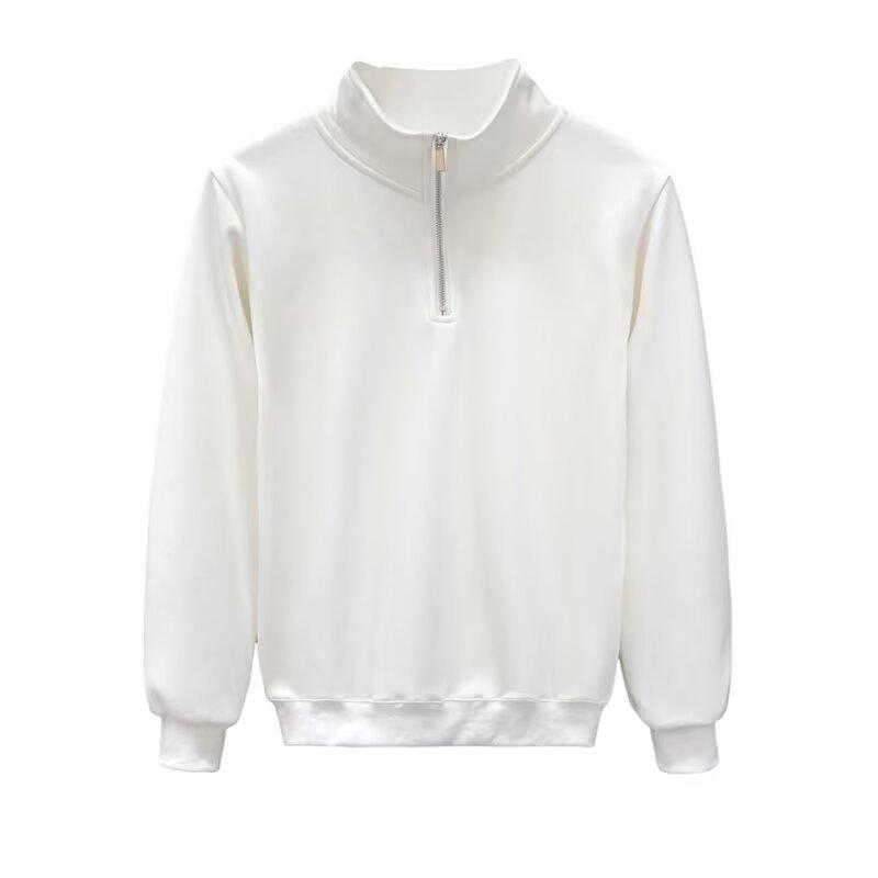 Hong Kong-Style Men's Retro Streetwear Solid Color Half-Zip Long Sleeve Hoodie