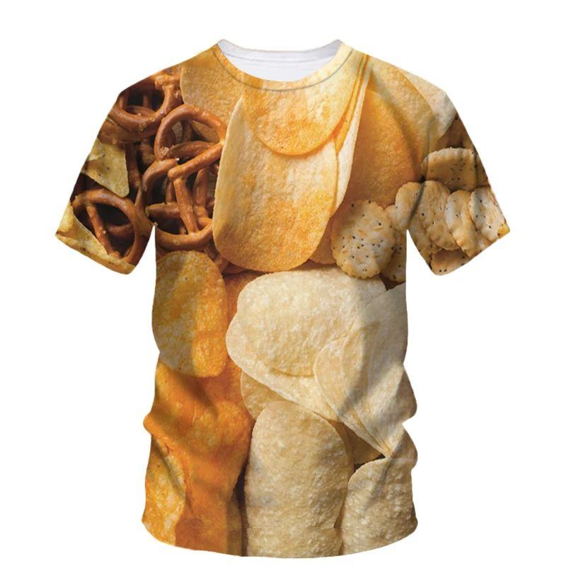 

Летние футболки с круглым вырезом, 3D-принтом, креативным принтом в виде картофельных чипсов, модные, повседневные, с коротким рукавом, детские, для мальчиков 170