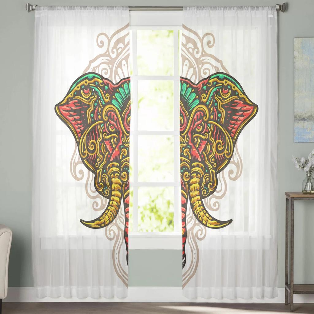 Elefantlinjer Geometri Tyll Gardiner för sovrum Hall Vardagsrumsinredning Chiffonggardin för balkong Kök Hemdraperier