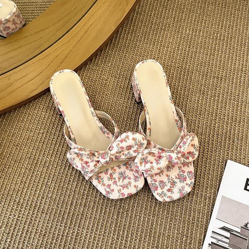 French Beautiful Thick Heel Cool Slippers Female 2025 New Summer Wear with Skirt Fairy Style Slippers High Heel Sandals