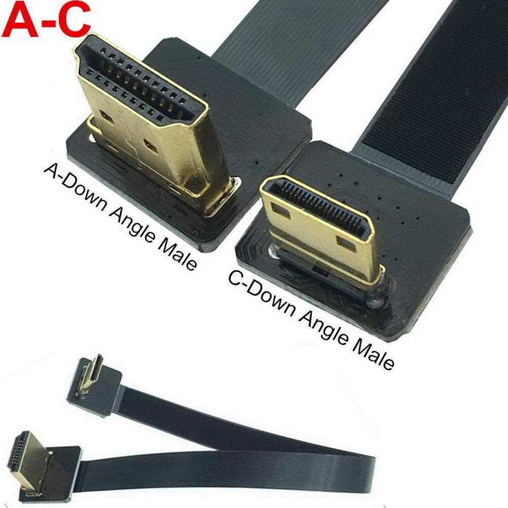 50cm Flat Cable for FPV HDTV Aerial 90 Degree Down Angle FPV Mini HDMI Male to 90 Degree Down Angle HDMI Male FPC Conversion Cable Multi-Camera