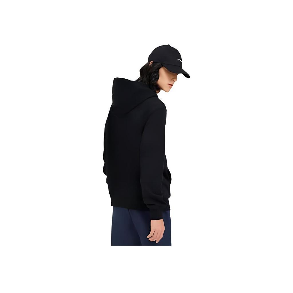 Li-Ning Sports Trend Series Solid Color Logo Front Pocket Pullover Sweatshirt Men Tops Black AWDSB15-1