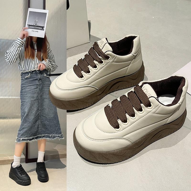 

Мода Четыре Сезона 2024 Новые Женские Кеды на Толстой Подошве Мода Студенческие Спортивные и Повседневные Туфли 35 бежевый