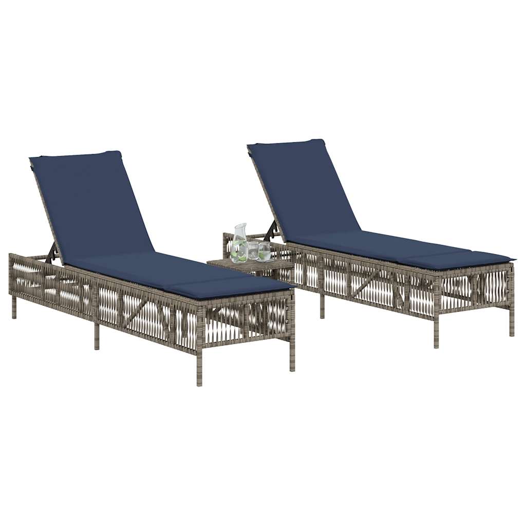 2 Piece Sun Lounger Set with Table Gray Poly Rattan