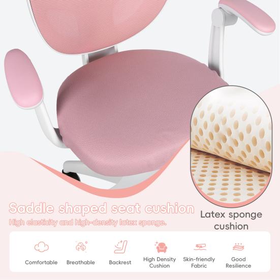 Silla Ergonómica de Estudio para Niños con Reposapiés Ajustable y Reposabrazos abatibles, Malla para Ordenador Infantil Oficina, Giratoria 360 grados para Habitación de Casa Dormitorio Sala de Estudio
