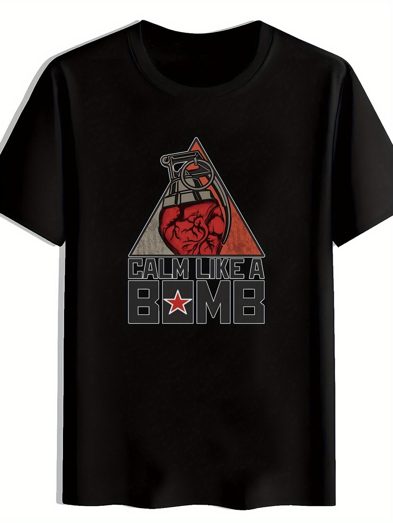 Black T-shirt with Calm Like a Bomb Graphic - Retro Rock Band Design XXL