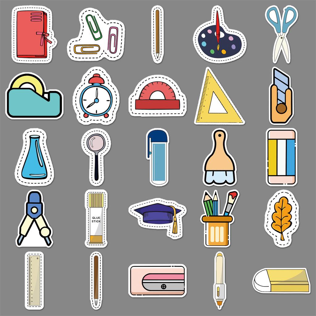 50 Pieces of Fashionable Ins Style Stationery Set Personality DIY Trendy Cartoon Luggage Scooter Car Decoration Stickers