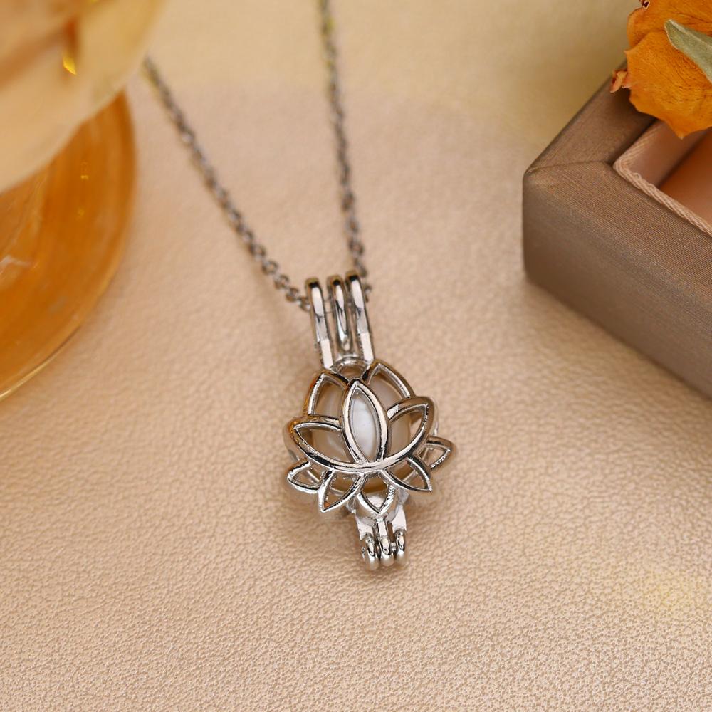 seniko Freshwater Pearl Necklace Fashion Geometry Cage Necklaces For Women Leaf Necklace