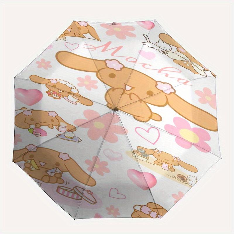 Mocha,Cute Automatic Folding Umbrella Simple 8 Rib Design, Bright Cartoon Pattern, Durable Iron Frame, Suitable For Travel, Outdoor, Beach C