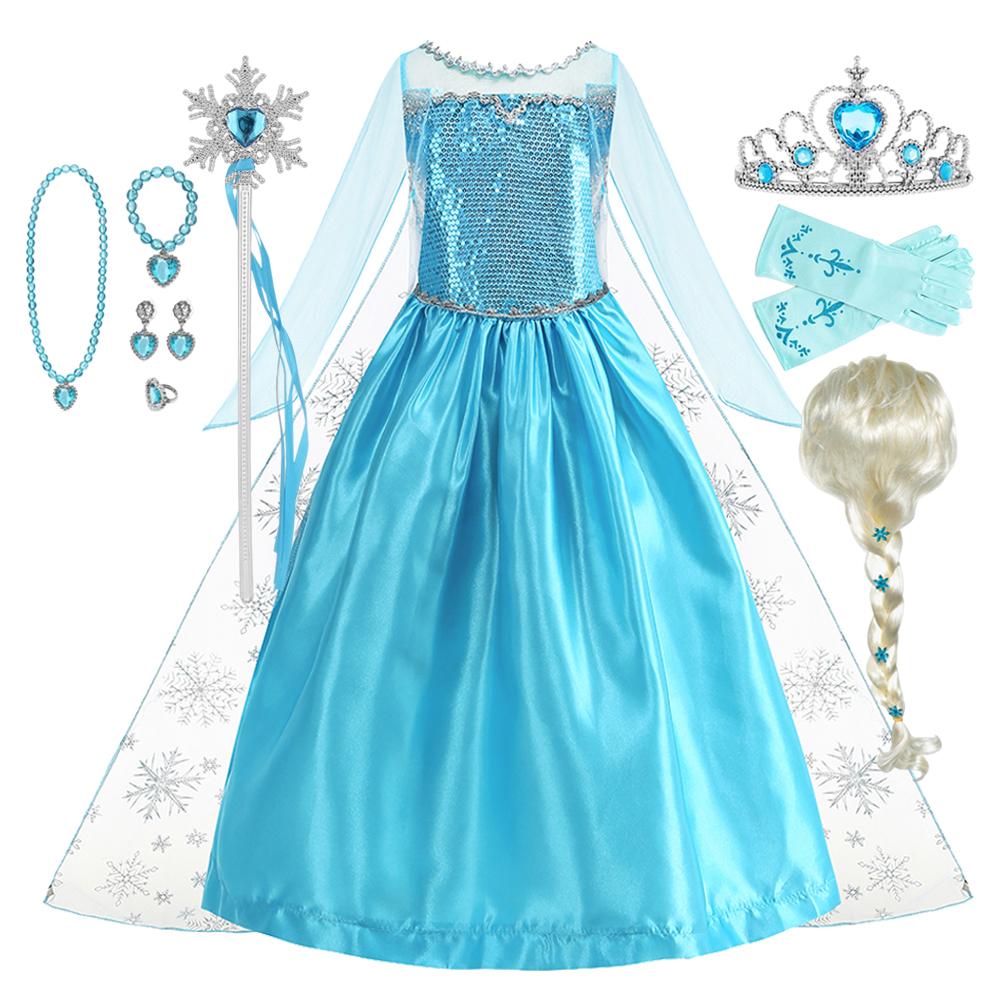 Vestidos Snow Queen Princess Dress Girls Costume Halloween Kids Role-play Carnival Children Birthday Party Dress