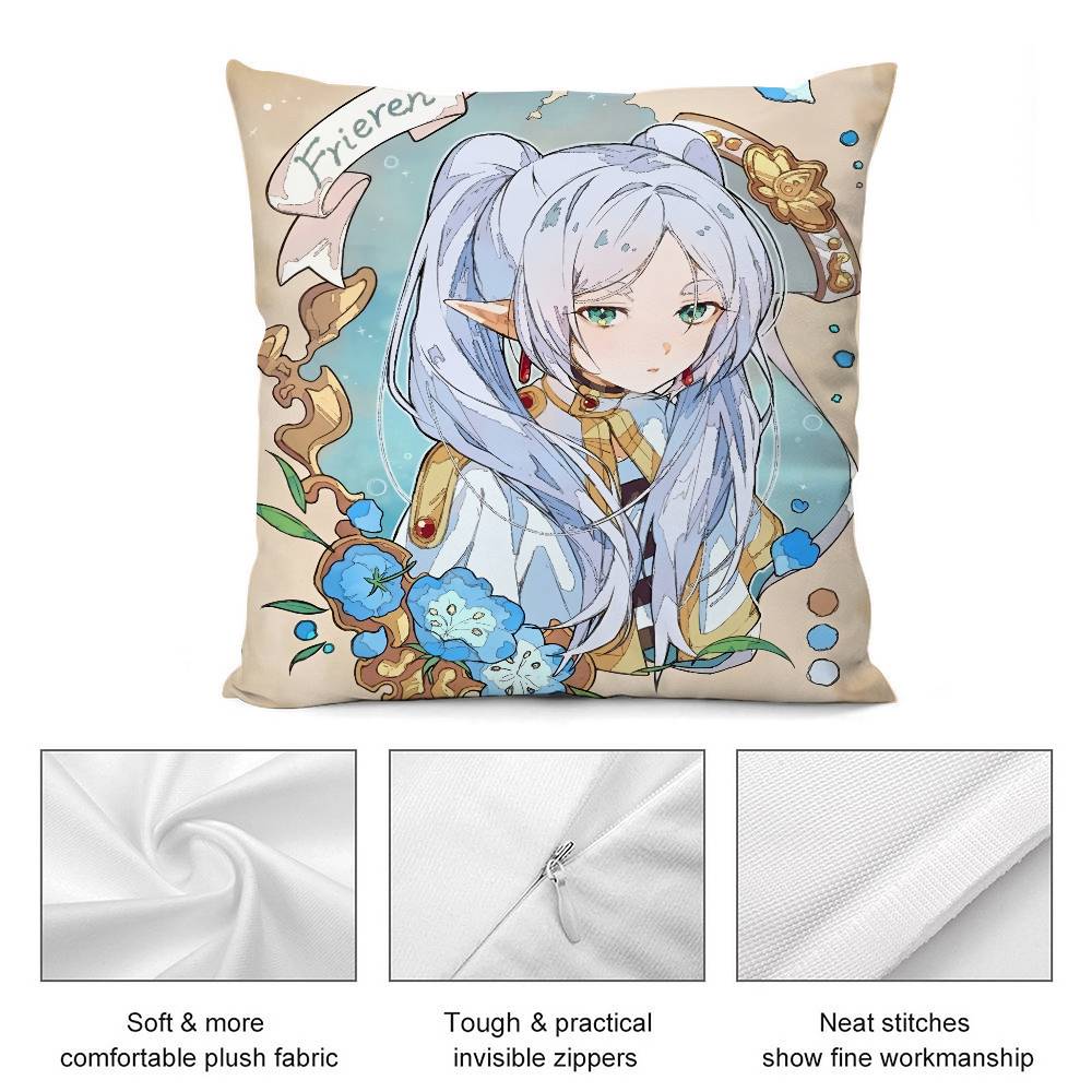 Anime F-Frieren Cute Girl Pillow Case Short Plush Double-sided Print Square Throw Pillow Covers Sofa Home Cushion Decor
