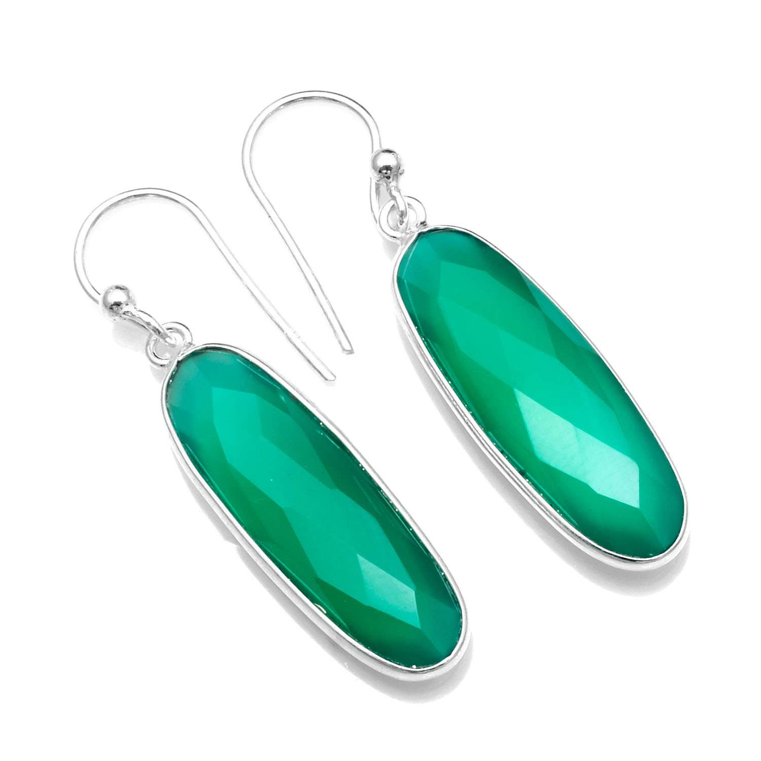 

Green Onyx Gemstone Earrings Solid 925 Sterling Silver Handmade Earrings Jewelry Gift For Women And Girls E-837