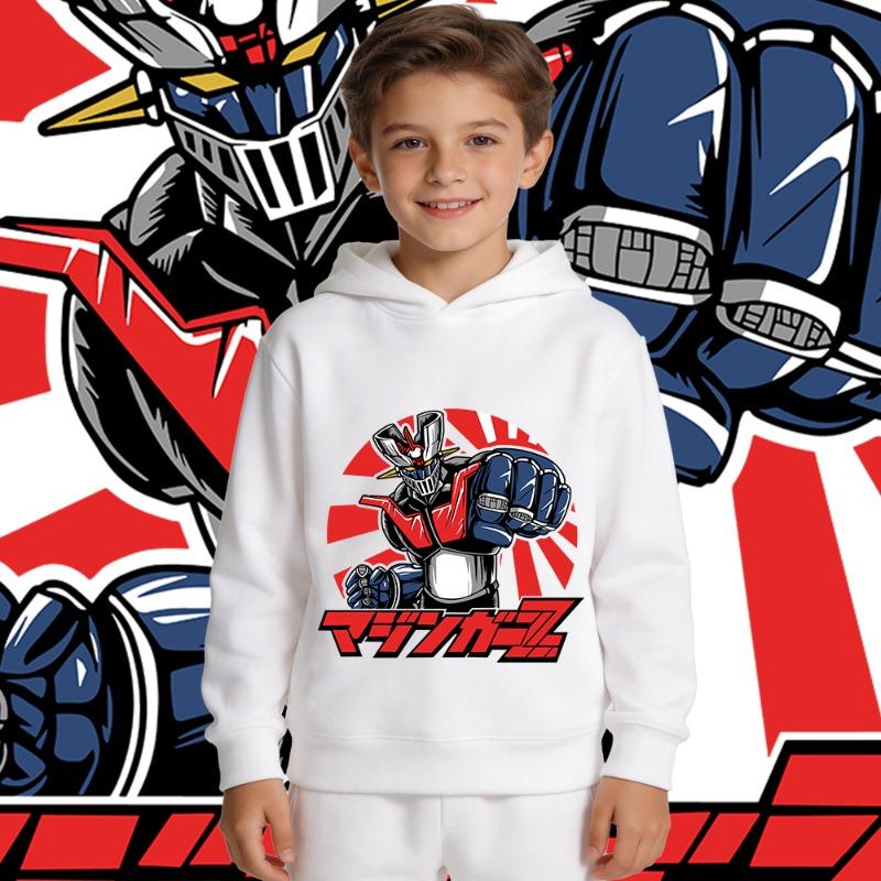 Mazinger Z Anime Print Jungen Mädchen Fleecegefütterter Hoodie Sweatshirt Warm Herbst Winter Kinder Freizeit Pullover Oberteil