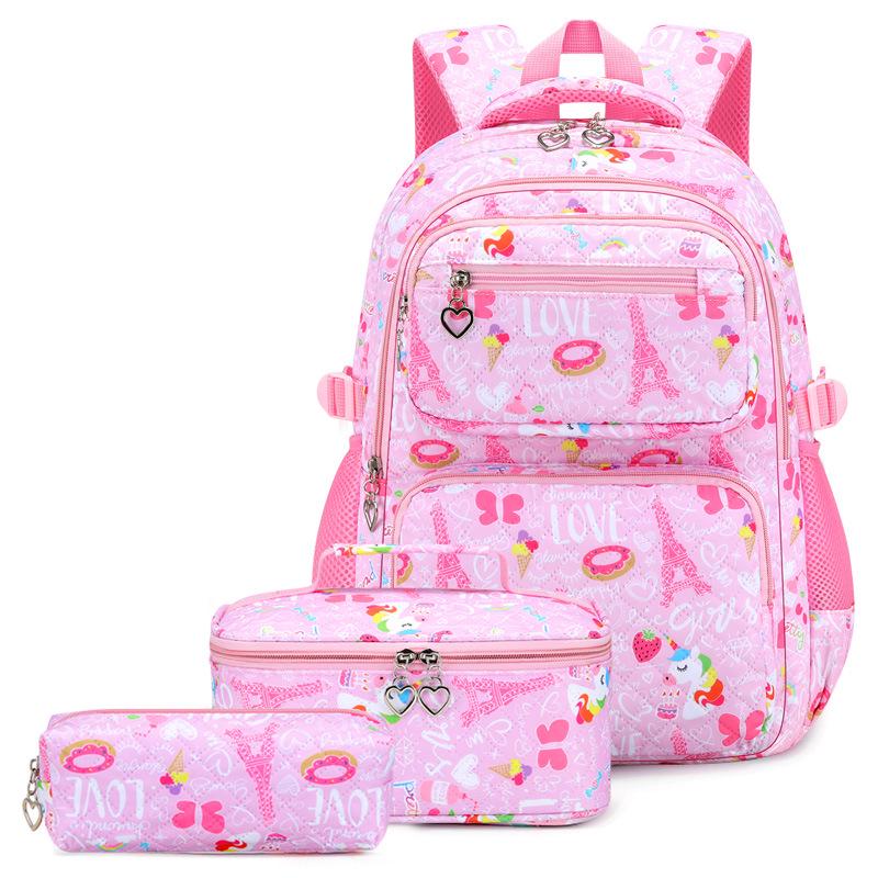 Trendigt 3-delat skolryggsäckset för flickor - Söt campusstil