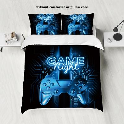 3 Pieces of Down Printed Duvet Cover Set with Game Controller Pattern (1 Duvet Cover+2 Pillowcases, Without Core), Soft Bedding