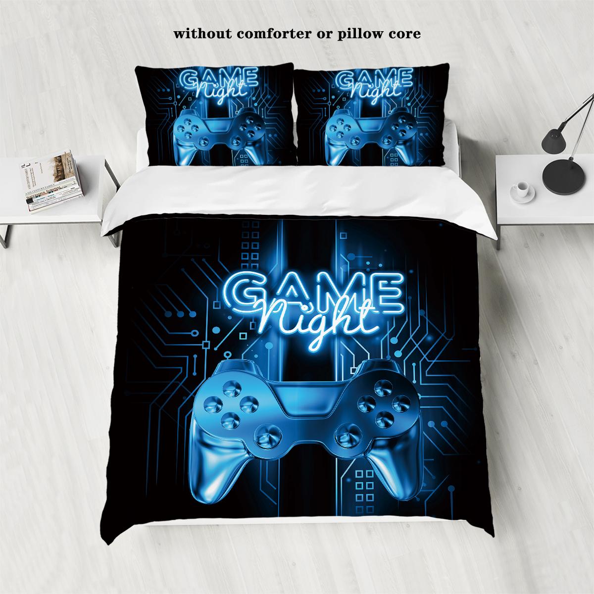 

3 pieces of down printed duvet cover set with game controller pattern (1 duvet cover+2 pillowcases, without core), soft bedding 135x200cm UK Single&set