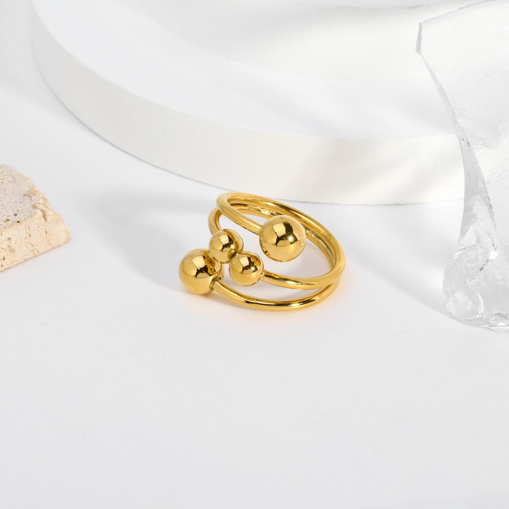 Elegant Gold Round Bead Titanium Steel Adjustable Ring