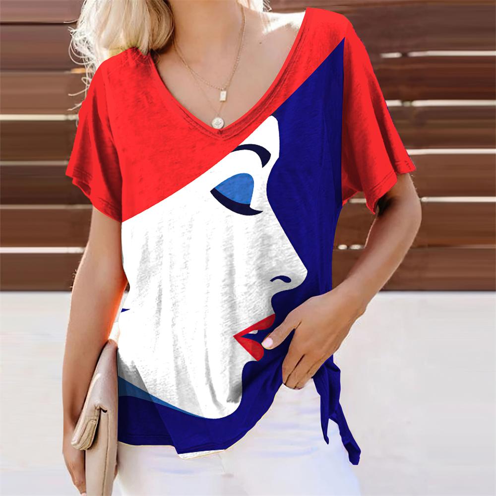 Anime Face Graphic Girl 3D Print T-shirts Women Retro Streetwear V-Neck T Shirt Harajuku Oversized Tops Tees Woman Clothing
