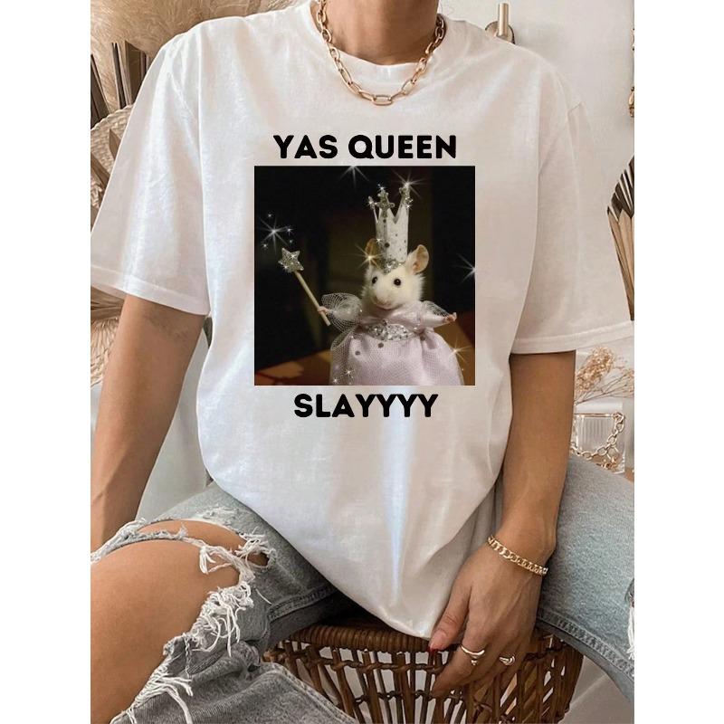 

WomenS Casual Oversized TShirt with YAS QUEEN Slay Graphic Soft Cotton Blend Crew Neck Short Shirts for Women Y2k Accessories S
