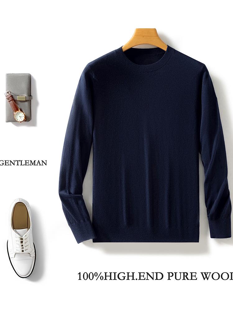 Men s Slim Fit Crew Neck Wool Sweater - Anti-Wrinkle, High-Count Knit for Autumn/Winter Business Casual XXL