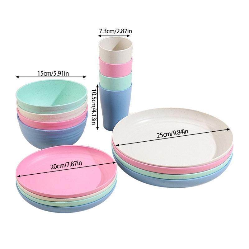 16-teiliges Weizenstroh Schalen und Teller Tassen Set Mehrzweck Leicht Wiederverwendbar Geschirr für Zuhause Küche Camping Gebrauch