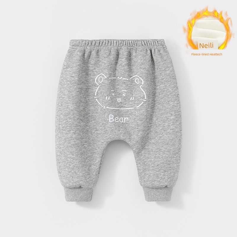 [Fleece-lined] Baby pants Fall and winter baby fart pants kids Heattech boys big pp pants autumn girl cotton pants