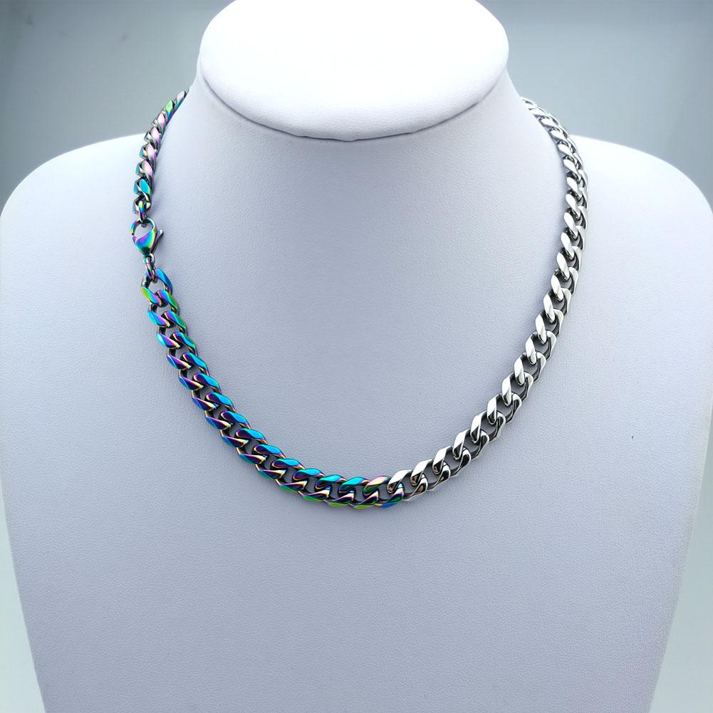 New 316L Stainless Steel Iridescence and Primary Colors Dual Hip Hop Necklace Jewelry