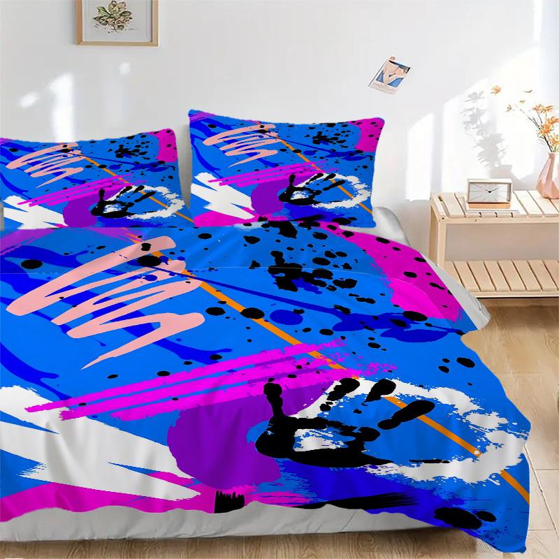 

3Pcs Abstract Art Prin Printed Bedding Set, Breathable And Soft,(Includes 1 Duvet Cover And 2 Pillowcases, Quilt Not Included) yy250815156 135x200cm