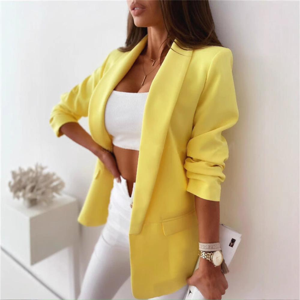 Giacca Blazer da Donna a Colore Unito con Bavero, Nuova Collezione Autunnale a Maniche Lunghe Aperta Davanti Casual Elegante Cappotto Completo da Ufficio per Uso Quotidiano