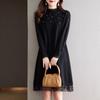 Lace Half Turtleneck Sweater Solid Color Loose Pullover for Women Casual Long-sleeved Knitted Dress for Autumn and Winter
