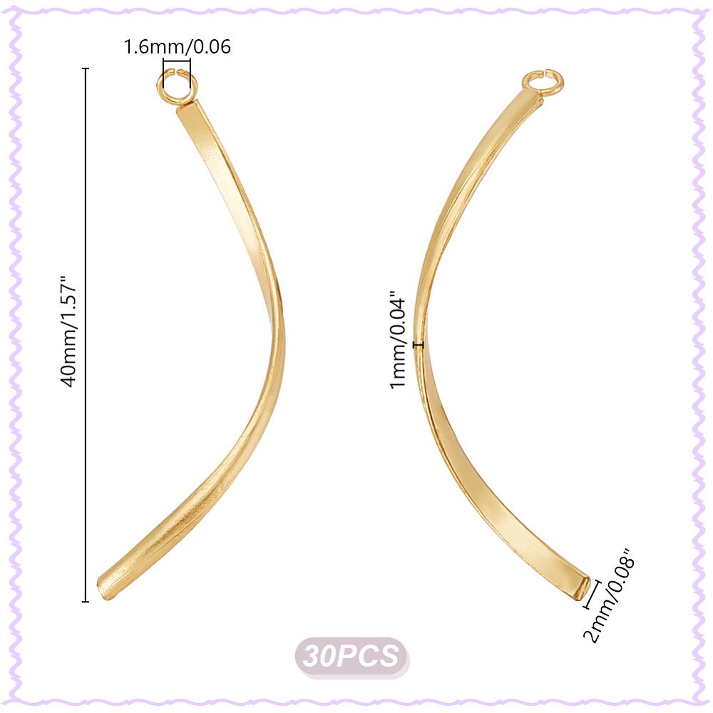 30Pcs 304 Stainless Steel Pendants Twist Real 18K Gold Plated 40x2x1mm Hole: 1.6mm