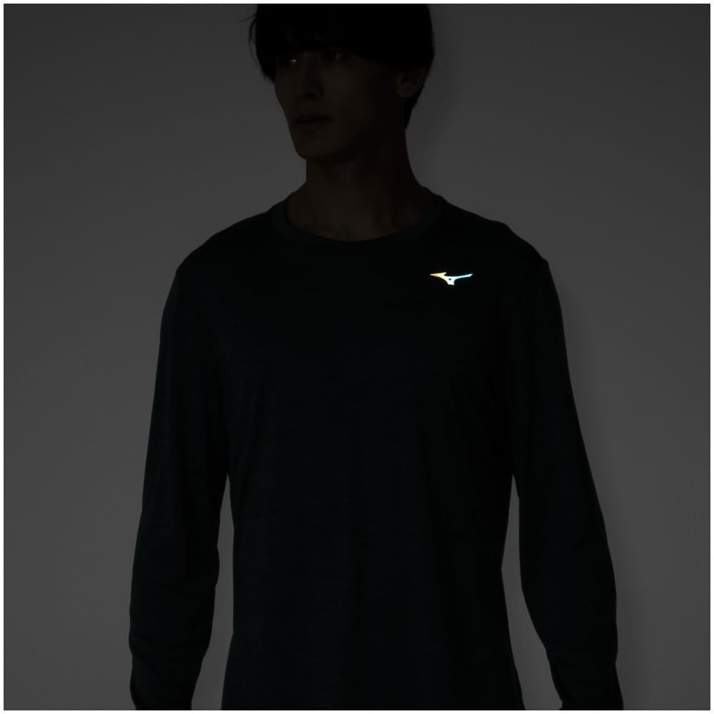 Mizuno Running Wear Quick Dry Long Sleeve Aurora Sweat Absorbent Quick Drying Reflective Print J2MAA520 Evergreen T-Shirt Men's