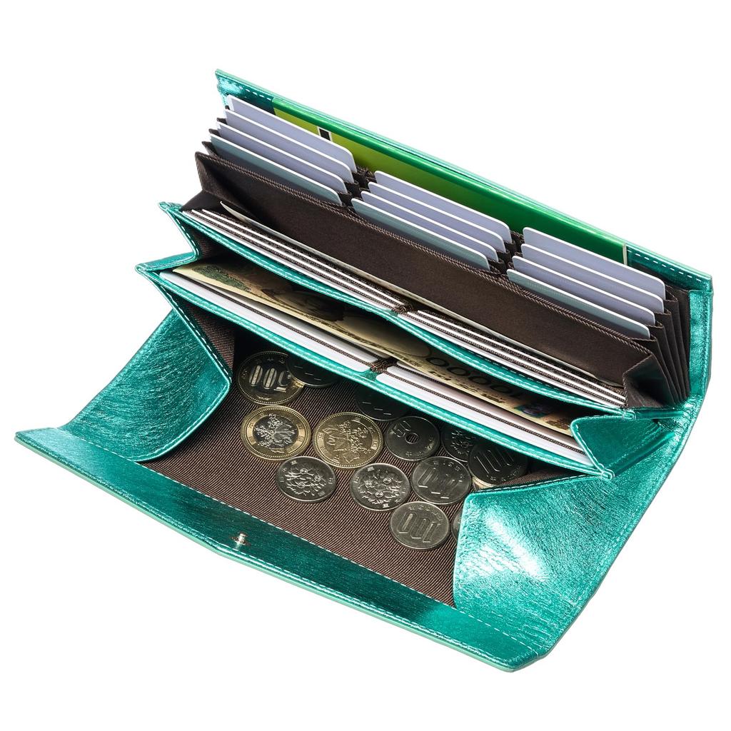 FRANCK ROSSINI Women's Leather Long Wallet with Flap, 40 Card Slots, Large Coin Pocket, Gift Boxed, Green, Made by Enterprise, Italy