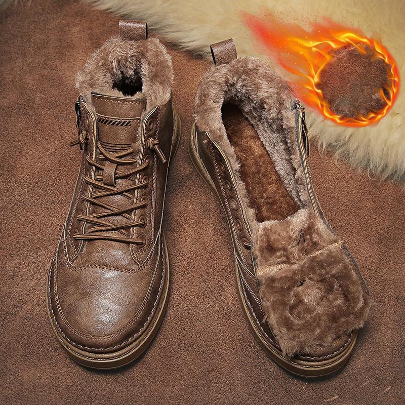 Snow Boots Men Casual Shoes High Top Men's Boots Thicken Fur Keep Warm Cotton Boots Non-slip Waterproof Work Footwear