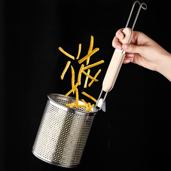 Cesta de Fritura Profunda em Aço Inoxidável Peneira de Malha Grossa Concha com Ganchos Duplos Colher Peneira Antiderrapante Resistente ao Calor para Macarrão de Sopa Malatang