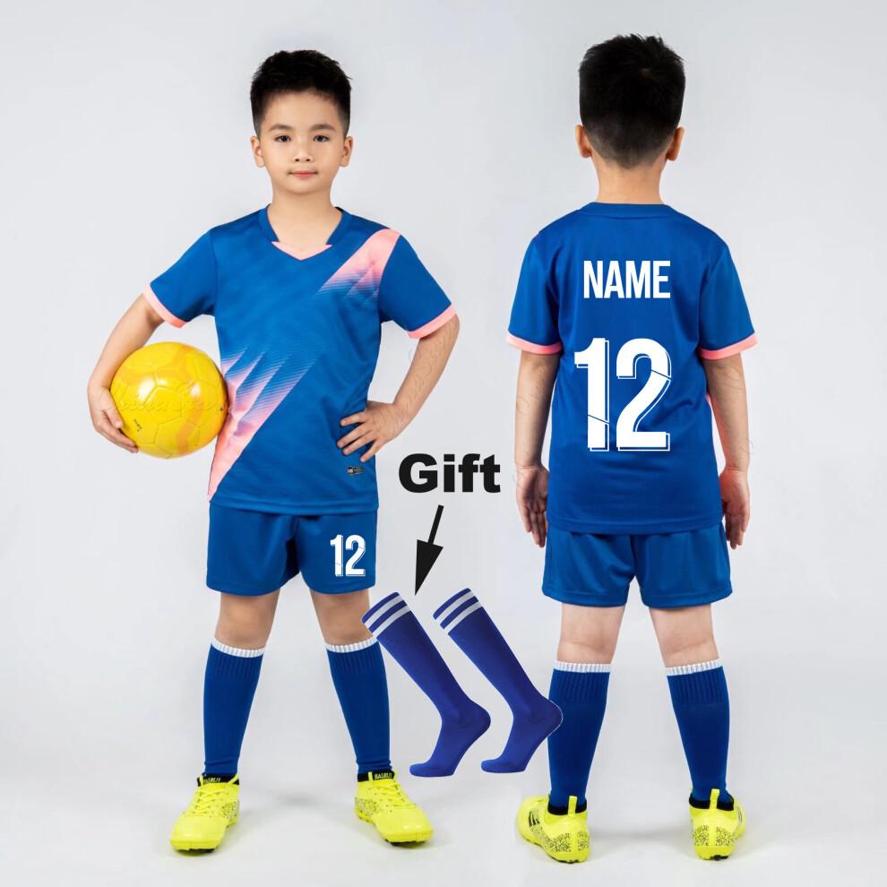 Boys Football Jerseys Shorts Socks Girls Team Kicking Sportswear PlayBall Uniforms Children Soccer Shirts Clothing Blue