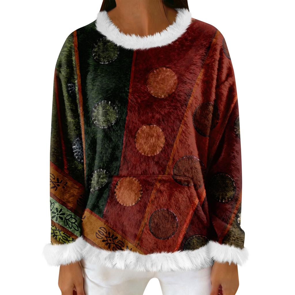 Women's Casual Fleece Sweatshirt  Long-Sleeve Round  Neck Casual Comfortable Loose-Fit Lightweight Women's Flannel Sweatshirt