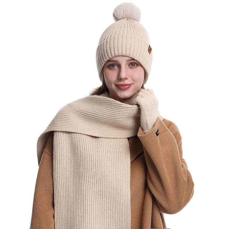 High Quality Winter Knitted Warm Set Custom Logo  Winter Gifts for Men and Women Scarf Beanie Hat and Gloves