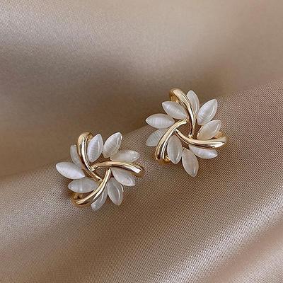 Elegant S925 Silver Needle Cat's Eye French Petal Earrings for Women - Korean Style, Simple, High-End Design