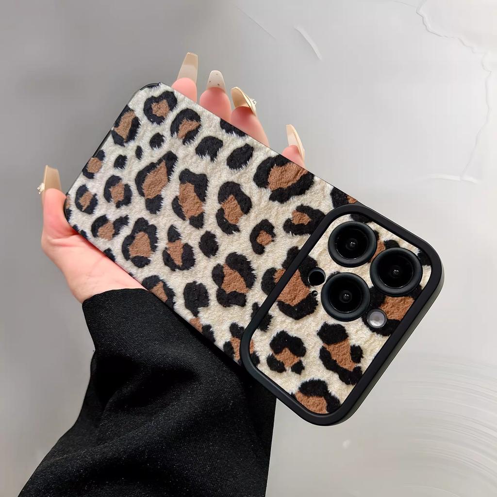 Plush Leopard Print Leather Pattern Is Suitable for Apple 17promaxs Mobile Phone Case iPhone15/16pro Simple Women's Model.