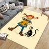 Pippi Cartoon Flannel Printed Carpet, Home Sofa Decoration for Living Room & Bedroom, Non‑Slip Play Flannel Floor Mat for Game Room