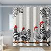 Chic Black & White Hen Pattern Shower Curtain, Floral and Leaf Motifs, All-Season Bathroom Decor, Bathroom Decor