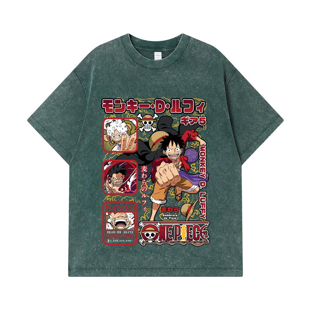 275 GSM Washed T-shirts 100% Cotton One Piece V78 Luffy Print Unisex Heavy Cotton T Shirt