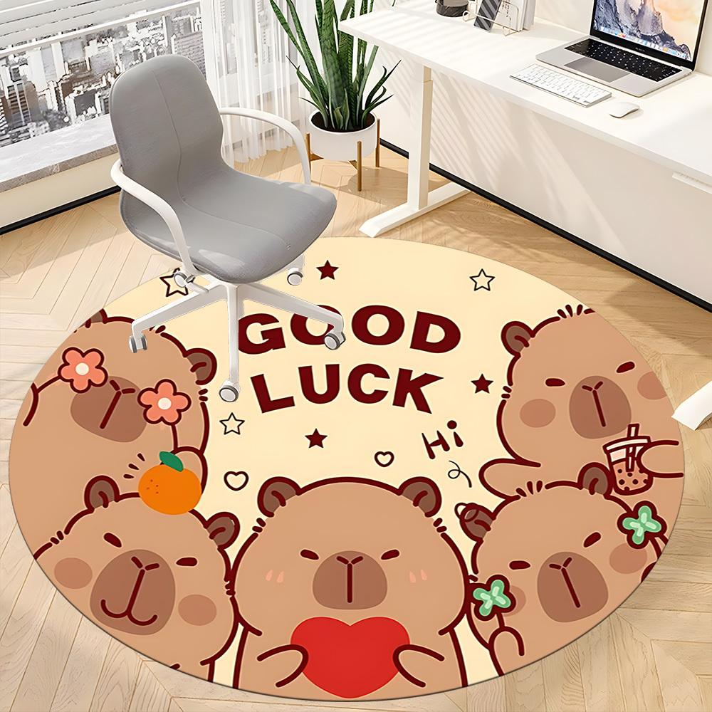 1PC Bear Luck Office Round Area Rug, Mat Suitable ForOffice, Under Office Chairs Bedroom Living Room Home Decor, Room Deco
